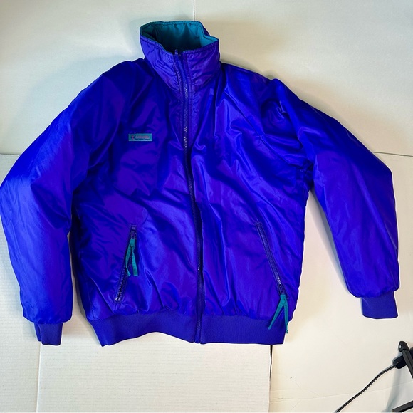 Vtg REVERSIBLE Columbia Teal & Purple Ski Snow Puffer Coat Jacket - Picture 6 of 13